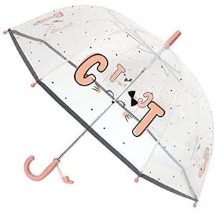 SMARTBULLE Doorzichtige kinderparaplu met fluorescerende rand: Windscherm; Diameter=71cm; Handmatige opening; Meisjesparaplu; Ontwerp: Kitten. Paraplu voor kinderen