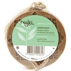 Najel - Aleppo zeep- Amber/Oud Aroma - Douche kruidenzeep aan koord - 150g