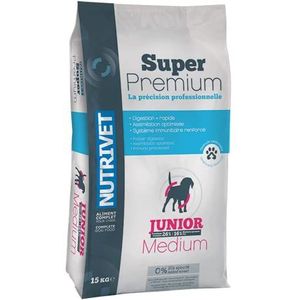 NUTRIVET - Super Premium - Junior Medium - kroketten zonder tarwe - puppy van gemiddelde grootte - rijk aan dierlijke eiwitten - 15 kg