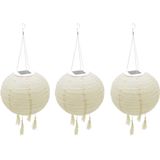 3 stuks zonne-lampion Chinese lantaarn beige crème bruiloft party LED warm wit ø 30 cm