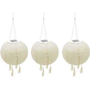 3 stuks zonne-lampion Chinese lantaarn beige crème bruiloft party LED warm wit ø 30 cm