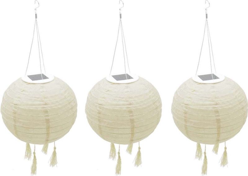 Lumi Jardin 3 stuks zonnelampion Chinese lantaarn beige crème bruiloft party led warm wit diameter 30 cm