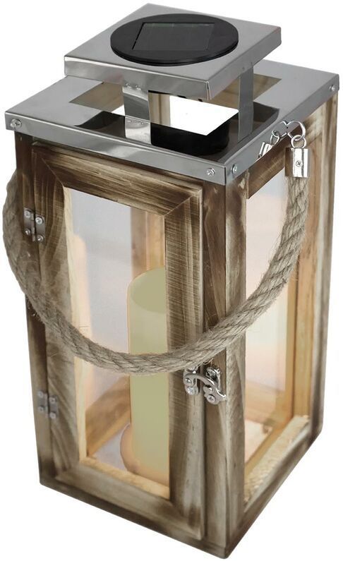 Lumisky Solar lantaarn met handvat H28cm Licht hout Lumi jardin - bruin 3760093542166