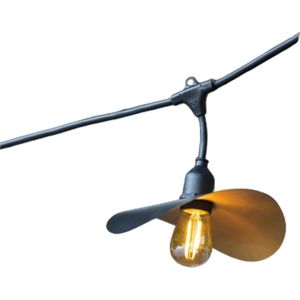LUMISKY Lichtketting voor buiten, met lampenkap van staal, goudkleurig, kooi-look, 10 LED-lampen, E27, HAT LIGHT 6 m