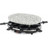 H.Koenig Grill RP85 Raclette 8 personen, natuurstenen bakplaat, 900 W, roestvrij staal, zwart, 8 antiaanbakpannen - zwart Roestvrij staal 3760124951851