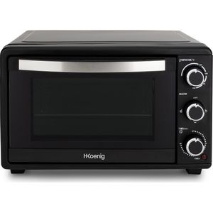 H.Koenig FO25 Mini-oven, elektrisch, 25 l, compact, multifunctioneel, krachtig, 1500 W, programmeerbaar, 4 kookmodi, 230 graden, timer 60 minuten, glazen deur, bakplaat met tang, grillrooster