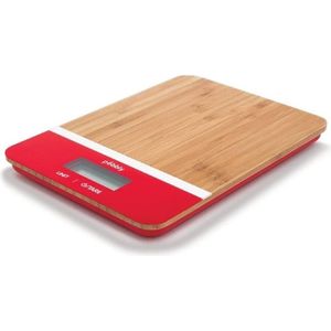 Pebbly Keukenweegschaal bamboe rood 23x16 cm - Keukenweegschaal - Rood
