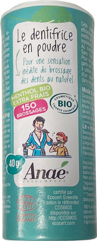 Tandenpoets poeder zonder fluor - Menthol - 40g