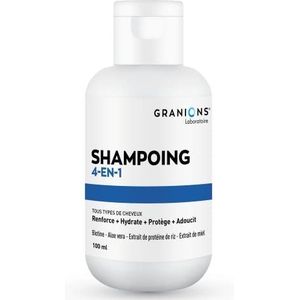 4-in-1 Shampoo | All Hair Types Strengthens + Moisturises + Protects + Softens Biotin Aloe Vera Rice Protein Extract Honey Extract Travel Size 100 ml | GRANIONS French Brand