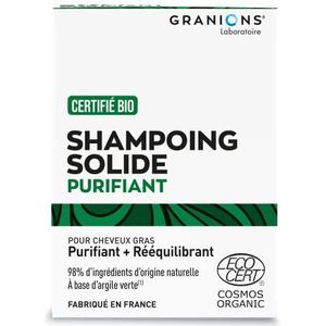 PURIFYING & BALANCING SOLID SHAMPOO | Gecertificeerd ORGANISCH | Voor vet haar | Met groene klei | 98% natuurlijke ingrediënten | GRANIONS Made in France