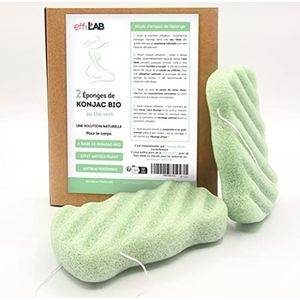 Biologische konjaksponsjes voor het lichaam in combinatie met groene thee | 2 stuks lichaamsspons | natuurlijke plantaardige spons