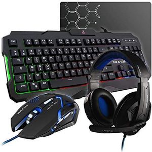 THE G-LAB Argon Combo - Gaming-set 4-in-1 – gaming-toetsenbord AZERTY met achtergrondverlichting, 3200 dpi, gaming-microfoon, gaming-hoofdtelefoon, antislip muismat, gamer PC PS4/PS5 Xbox One/Series X