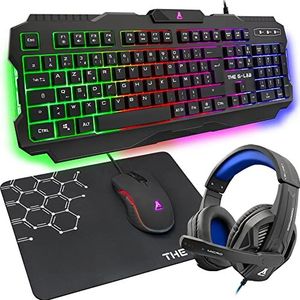 THE G-LAB Combo Argon E Gaming-pack, 4 in 1, QWERTY-toetsenbord – incl. Ñ – achtergrondverlichting, gaming-muis, 3200 dpi, gaming-koptelefoon, anti-slip muismat – PC PS4 Xbox One