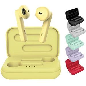 BE Pop Bluetooth 5.0 TWS hoofdtelefoon (draadloos, stereo 3D HD, batterijduur 6 H, LED-oplaadfunctie, gemakkelijk aan te sluiten, geïntegreerde microfoon, voor iPhone/Android, geel