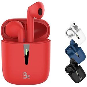 BE Pop Bluetooth 5.1 TWS, draadloze 3D HD-stereohoofdtelefoon, 12 uur batterijduur, led-oplaadbox, eenvoudig te verbinden, geïntegreerde microfoon, licht en comfortabel voor iPhone/Android (rood)