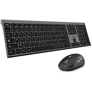 BlueStork - Grapheme draadloos toetsenbord en muis pakket - Draadloos met Smart Dongle - Stille klikken - Ultra Slim Design - Ergonomisch - Oplaadbaar - Grijs - AZERTY FR