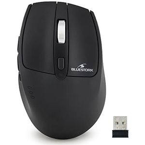 BlueStork Draadloze muis, 2,4 GHz, oplaadbaar, nano-USB-ontvanger, ergonomisch ontwerp, stille klik, 1600 dpi, compatibel met pc/Mac/Laptop - Nieuw 2022 (zwart) M-WL-R2-B