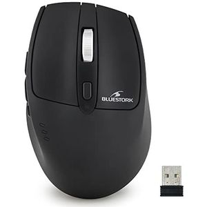 Bluestork Draadloze muis, 2,4 GHz, oplaadbaar, nano-USB-ontvanger, ergonomisch design, stille klik, 1600 dpi, compatibel met pc/Mac/laptop, nieuw 2022 (zwart)