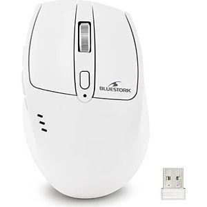 Bluestork Draadloze muis, 2,4 GHz, oplaadbaar, nano-USB-ontvanger, ergonomisch design, geluidsarme clip, 1600 dpi, compatibel met PC/Mac/Laptop - Nieuw 2022 (wit)