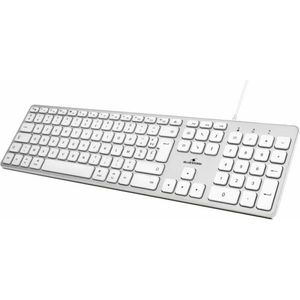 Bluestork Frans AZERTY-toetsenbord voor Mac – bekabeld Mac-toetsenbord van aluminium, concave en stil, 13 multimedia-hotkeys, USB-C-adapter – nieuw 2022 (wit)