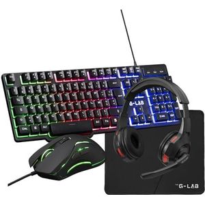 THE G-LAB - Combo Sulfur - Pack Gaming 4 en 1 - Clavier Souris Gamer RGB, Souris Gamer 3200 DPI, Casque Gaming RGB, Tapis Antidérapant-Setup Gaming Complet pour PC, PS4, PS5, Xbox - New 2024