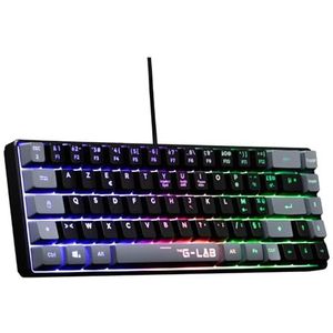 The G-Lab Keyz Hydrogen, 60% gamingtoetsenbord, bekabeld, Azerty, meerkleurige achtergrondverlichting, stil, compact formaat TKL - PC/PS5 (zwart/grijs)