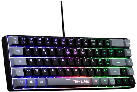 The G-Lab Keyz Hydrogen, 60% gamingtoetsenbord, bekabeld, Azerty, meerkleurige achtergrondverlichting, stil, compact formaat TKL - PC/PS5 (zwart/grijs)