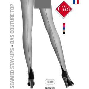 Clio Hold Ups - Hold Up Kousen - Zwart met Taupe Naad - 15 Den. - T4 - Large