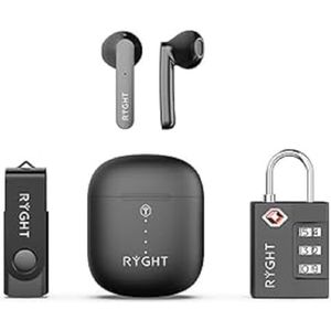 Ryght – R484031 – Pack 3 en 1 avec écouteurs sans Fil, clé USB et Cadenas – Son stéréo avec Micro intégré, 14H d’autonomie, Connexion Stable – Clé USB 16 GO – Noir