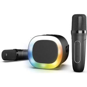 R-MUSIC – KaraDUO – compleet karaoke-pakket – 2 draadloze karaoke-microfoons + draagbare draadloze RGB-luidspreker – Bluetooth 5.0, AUX-poort en micro-SD-aansluiting – 5 stemvervormingseffecten + 3