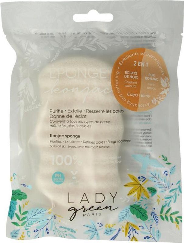 Lady Green - Konjac Spons - Crushed Walnut - 100% Natuurlijk