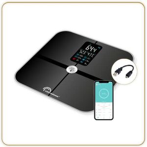 LITTLE BALANCE 8415 Cardio Connect 4 USB, personenweegschaal, impedantiemeter, zonder batterij, USB-oplaadbaar, 180 kg, gehard glas, zwart