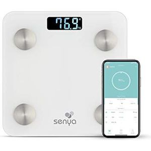 Senya Personenweegschaal, impedantiemeter, bluetooth-smart-weegschaal voor dagelijkse bewaking van je gezondheid via de Fitday-app, witte badkamerweegschaal SYWB-S007