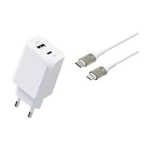 GREEN_E KIT CHARGEUR SECTEUR 30W USB C ET A + CABLE C VERS MFI 1.3M