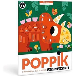 POPPIK 1841160 Stickerposter, dinosaurus, panoramaposter met 520 stickers, stickerset om te knutselen, voor kinderen vanaf 3 jaar, 140 x 25 cm