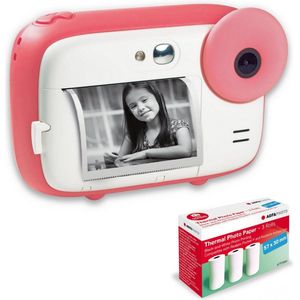 AGFA PHOTO Realikids Instant Cam Pack + 3 extra rollen ATP3WH thermisch papier – instant camera voor kinderen, lcd-display van 2,4 inch, lithiumbatterij, selfiespiegel en fotofilter – roze