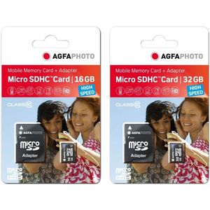 AgfaPhoto Pack 2 cartes mémoire microSDHC 10580 - Capacité 16GB + 16GB - Noir