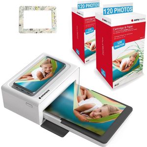 AGFA PHOTO Realipix Moments Printerpakket + cartridges en papier 240 foto's + mooi magnetisch frame – afdrukken Bluetooth foto 10 x 15 cm, iOS en Android, 4 Pass Thermische Sublimatie – wit