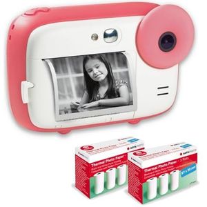 AGFA PHOTO Realikids Instant Cam Pack + 6 extra rollen ATP3WH thermisch papier – instant camera voor kinderen, lcd-display van 2,4 inch, lithiumbatterij, selfiespiegel en fotofilter – roze