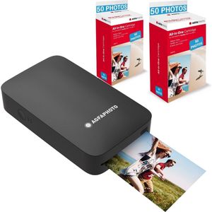 AGFA PHOTO - Pack Imprimante Realipix Mini P + Cartouches et Papiers AMC pour 100 photos - Imprimante Photo Format 5,3 x 8,6 cm via Bluetooth - Sublimation Thermique 4Pass - Noir