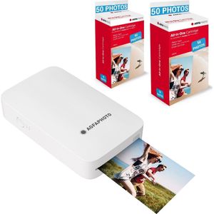 AGFA Photo – Realipix Mini P printer + cartridges en AMC-papier voor 100 foto's – fotoprinter formaat 5,3 x 8,6 cm via Bluetooth – thermische sublimatie 4Pass – wit