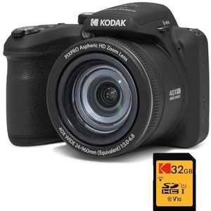 KODAK Pixpro Astro Zoom AZ405 Digitale Bridge Pack + Kodak Ultra High Speed U1 32 GB SDHC-kaart - 20 megapixel camera, X40 zoom, groothoek, LCD, Full HD video 1080p, OIS, AA-batterij - zwart