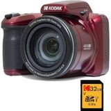 KODAK Pixpro Astro Zoom AZ405 Digitale Bridge Pack + Kodak Ultra High Speed U1 SDHC-kaart 32 GB – 20 megapixel camera, X40 zoom, groothoek, LCD, Full HD-video 1080p, OIS, AA-batterij – rood