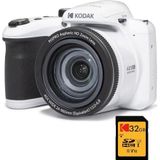 KODAK Pixpro Astro Zoom AZ405 Digitale Bridge Pack + Kodak Ultra High Speed U1 32 GB SDHC-kaart - 20 megapixel camera, X40 zoom, groothoek, LCD, Full HD video 1080p, OIS, AA-batterij - wit