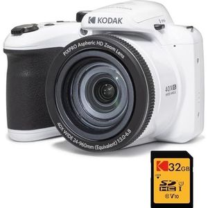 KODAK Pack Bridge Pixpro Astro Zoom AZ405 + 32GB SDHC Kodak Ultra High Speed U1-Karte - Digitale Kamera 20 Megapixel, 40-facher Zoom, Weitwinkel, LCD, Full HD 1080p Video, OIS, AA-Batterien - Weiß
