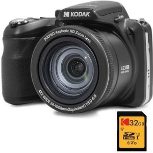 KODAK Pack Bridge Pixpro Astro Zoom AZ425 + 32GB SDHC-Karte - Digitale Kamera 20 MP, 42X Zoom, Weitwinkel, 3-Zoll-LCD, Full HD 1080p Video, Li-Ionen-Akku - Schwarz
