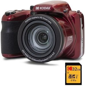 KODAK Pixpro Astro Zoom AZ425 Bridge digitale camera, 42 x optische zoom, 24 mm groothoek, 20 megapixels, LCD 3, Full HD 1080p video, Li-Ion-batterij, rood