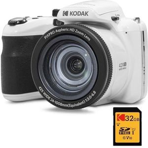 KODAK Pixpro Astro Zoom AZ425 Bridge digitale camera, 42 x optische zoom, 24 mm groothoek, 20 megapixels, LCD 3, Full HD 1080p video, Li-Ion-batterij, wit