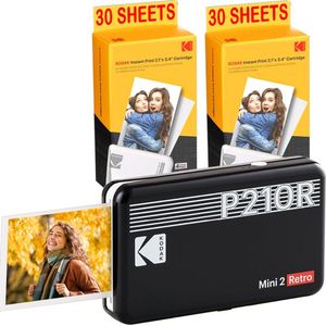 KODAK Mini-printer P210 Retro 2 + cartridge en papier voor 60 foto's - Bluetooth verbonden printer - foto's CB-formaat 5,3 x 8,6 cm - lithiumbatterij - thermische sublimatie 4Pass