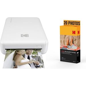 KODAK PM220 fotoprinter en MSC20 cartridge - foto's 5,4 x 8,6 cm, wifi, compatibel met iOS en Android, wit